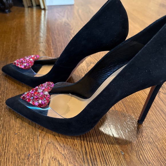 Aquazzura black suede heart jeweled pumps  new 41 - Picture 2 of 3